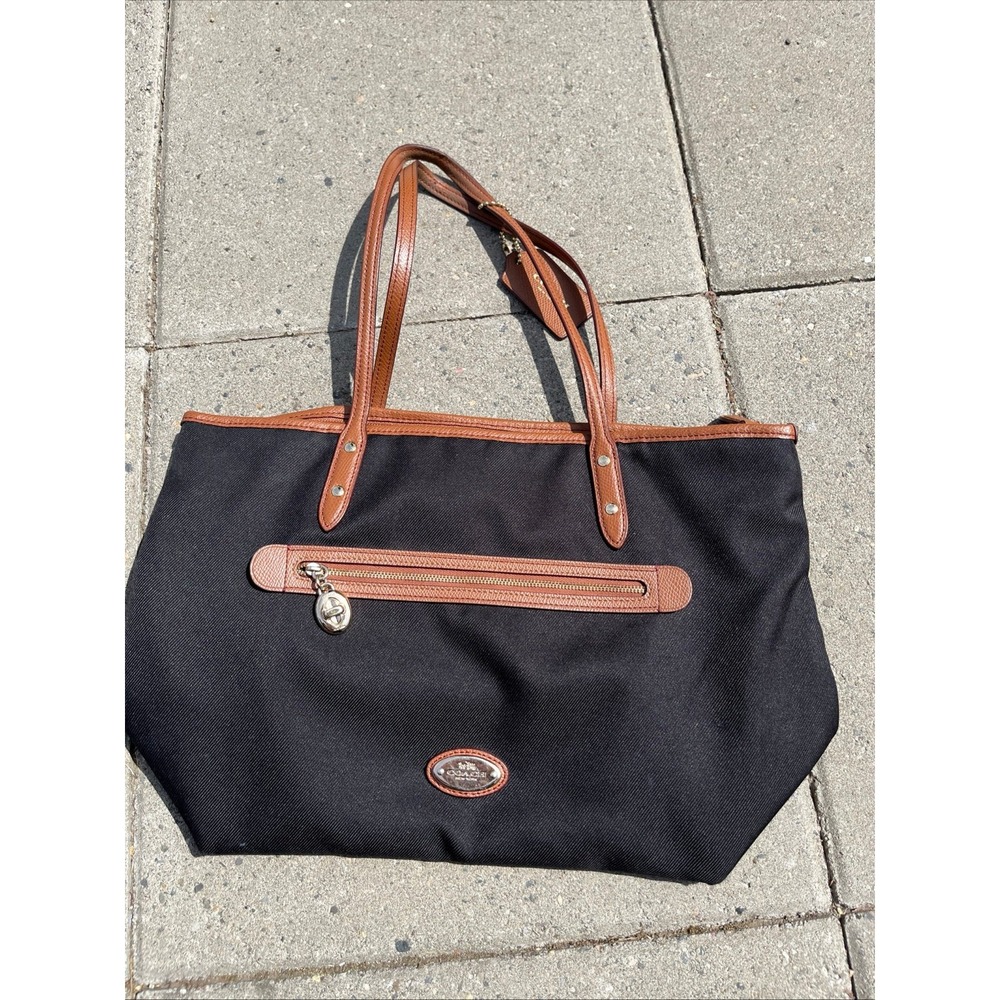Coach Black Canvas Leather Trim Tote Bag